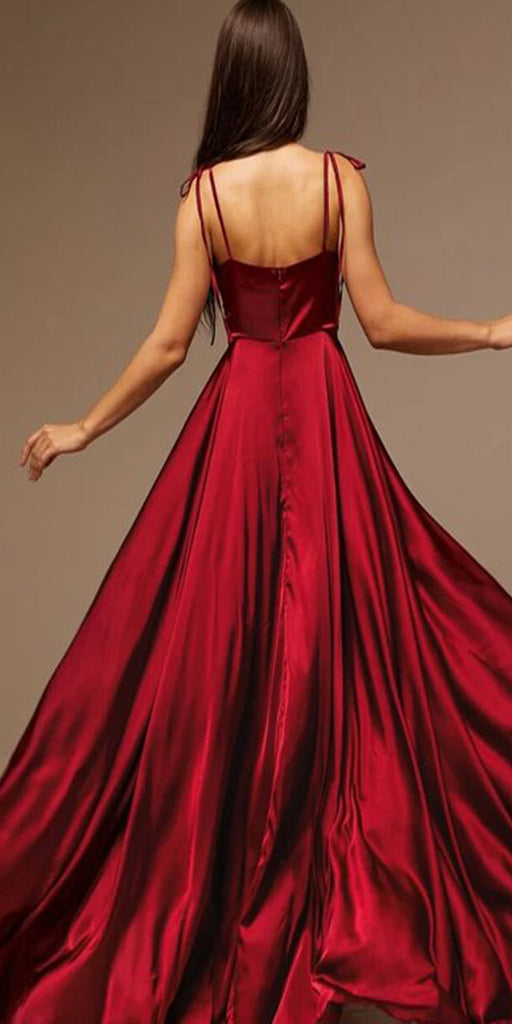 A-line Burgundy Spaghetti Straps Simple Modest Party Long Prom Dresses bridalsew A-line Burgundy Spaghetti Straps Simple Modest Party Long Prom Dresses bridalsew