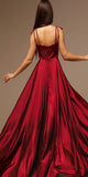 A-line Burgundy Spaghetti Straps Simple Modest Party Long Prom Dresses PD312
