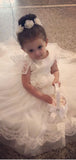 A-line Custom Cap Sleeves Ivory Lace Cute Flower Girl Dresses FG001