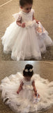 A-line Custom Cap Sleeves Ivory Lace Cute Flower Girl Dresses FG001