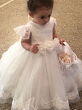 A-line Custom Cap Sleeves Ivory Lace Cute Flower Girl Dresses FG001