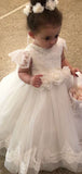 A-line Custom Cap Sleeves Ivory Lace Cute Flower Girl Dresses FG001