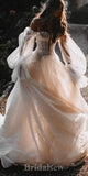 A-line Fairy Unique Long Sleeves Elegant Stylish Vintage Dream Beach Long Wedding Dresses WD536