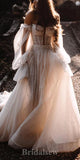 A-line Fairy Unique Long Sleeves Elegant Stylish Vintage Dream Beach Long Wedding Dresses WD536