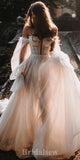 A-line Fairy Unique Long Sleeves Elegant Stylish Vintage Dream Beach Long Wedding Dresses WD536