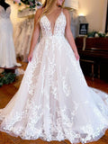 A-line Lace Elegant Custom Garden Beach Dream Vintage Long Wedding Dresses WD565