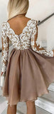 A-line Lace Long Sleeves Chic Modest Sparkly Short Homecoming Dresses HD005