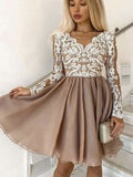 A-line Lace Long Sleeves Chic Modest Sparkly Short Homecoming Dresses HD005