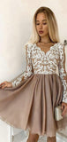 A-line Lace Long Sleeves Chic Modest Sparkly Short Homecoming Dresses HD005