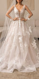A-line Lace V-Neck Garden Beach Dream Vintage Long Wedding Dresses WD561