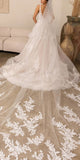 A-line Lace V-Neck Garden Beach Dream Vintage Long Wedding Dresses WD561