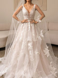 A-line Lace V-Neck Garden Beach Dream Vintage Long Wedding Dresses WD561