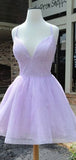A-line Lilac Popular Stylish Short Party Prom Dresses, Simple Homecoming Dresses HD020