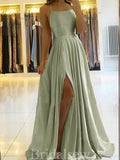 A-line Modest Custom Spaghetti Straps Sage Long Prom Dresses PD135