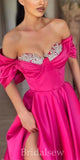 A-line Off Shoulder Hot Pink Satin Popular Elegant Evening Formal Long Prom Dresses PD1422
