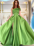 A-line One Shoulder Satin Popular Simple Elegant Modest Evening Long Prom Dresses PD1372