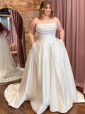 A-line Plus Size Elegant Satin Modest Garden Beach Dream Vintage Long Wedding Dresses WD555