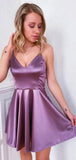A-line Purple Simple Short Party Prom Dresses, Modest Homecoming Dresses HD022