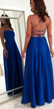 A-line Royal Blue Spaghetti Straps Simple Elegant Modest Evening Long Prom Dresses PD1370