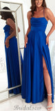 A-line Royal Blue Spaghetti Straps Simple Elegant Modest Evening Long Prom Dresses PD1370