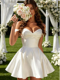 A-line Satin Short Custom Garden Beach Dream Vintage Long Wedding Dresses WD562