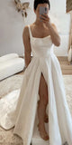 A-line Satin Simple Elegant Long Sleeveless Country Wedding Dresses WD067