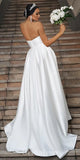 A-line Satin Strapless Popular Unique Elegant Vintage Dream Beach Long Wedding Dresses WD539