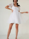 A-line Short Sleeves Garden Unique Dream Beach Vintage Short Wedding Dresses WD021