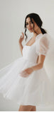 A-line Short Sleeves Garden Unique Dream Beach Vintage Short Wedding Dresses WD021