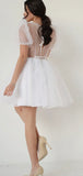 A-line Short Sleeves Garden Unique Dream Beach Vintage Short Wedding Dresses WD021