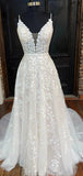 A-line Spaghetti Straps Lace Princess Unique Vintage Dream Beach Long Wedding Dresses WD541
