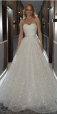 A-line Sparkly Sequin Elegant Custom Dream Beach Vintage Long Wedding Dresses WD024