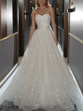 A-line Sparkly Sequin Elegant Custom Dream Beach Vintage Long Wedding Dresses WD024