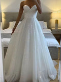 A-line Strapless Sparkly Sequin Elegant Dream Beach Vintage Long Wedding Dresses WD025