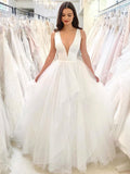 A-line V-Neck Sleeveless Elegant Tulle Princess Beach Dream Vintage Long Wedding Dresses WD544