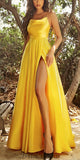 A-line Yellow Spaghetti Straps Simple Elegant Modest Evening Long Prom Dresses PD1371