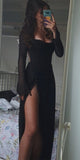Black Long Sleeves Modest Mermaid Unique Fashion Party Evening Long Prom Dresses PD037