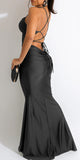 Black Spaghetti Straps Mermaid Elegant Formal Black Girls Slay Satin Evening Long Prom Dresses PD539
