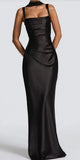 Black Straps Satin Simple Mermaid Party Modest Women Evening Long Prom Dresses PD1533