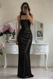 Black Straps Satin Simple Mermaid Party Modest Women Evening Long Prom Dresses PD1533