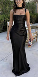 Black Straps Satin Simple Mermaid Party Modest Women Evening Long Prom Dresses PD1533