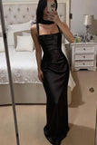Black Straps Satin Simple Mermaid Party Modest Women Evening Long Prom Dresses PD1533
