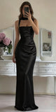 Black Straps Satin Simple Mermaid Party Modest Women Evening Long Prom Dresses PD1533