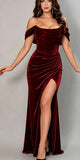 Burgundy Velvet Mermaid Party Modest Custom Women Evening Long Prom Dresses PD1539