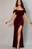 Burgundy Velvet Mermaid Party Modest Custom Women Evening Long Prom Dresses PD1539
