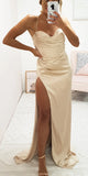 Champagne Spaghetti Straps Mermaid Evening Formal Long Prom Dresses PD255