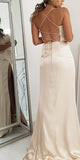 Champagne Spaghetti Straps Mermaid Evening Formal Long Prom Dresses PD255