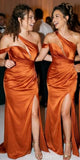 Charming Elegant Satin One Shoulder Mermaid Long Beach Formal Bridesmaid Dresses BD253