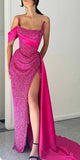 Charming Mermaid Sequin Sparkly Hot Pink Unique Fashion Party Evening Long Prom Dresses PD032
