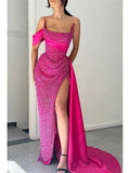 Charming Mermaid Sequin Sparkly Hot Pink Unique Fashion Party Evening Long Prom Dresses PD032